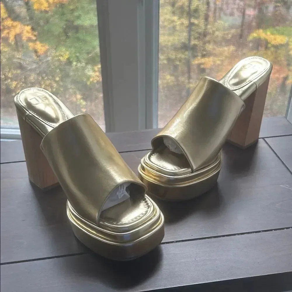 JustFab Gold Platform Block Heels